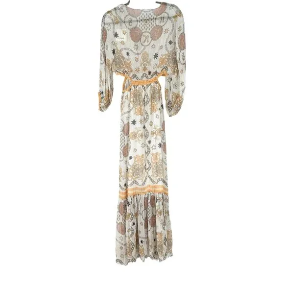 NWT Sandro Valldemossa Metallic Scarf Print Cutout Maxi Dress 36 - Picture 3 of 14